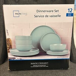 NEW 🆕 Mainstays Mint Stoneware Dinnerware Set - 12 Pieces